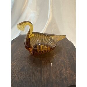 Amber Glass Swan Candy Dish.